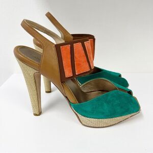 Dana Davis Suede Colorblock Woven Heels Pumps 10 Color Block